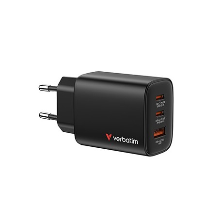 Verbatim Essentials, Ładowarka sieciowa GaN USB-A QC 3.0, 2 USB-C PD 3.0, czarna, 65W