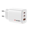 Verbatim Essentials, Ładowarka sieciowa GaN USB-A QC 3.0, 2 USB-C PD 3.0, biała, 65W