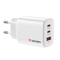 Verbatim Essentials, Ładowarka sieciowa GaN USB-A QC 3.0, 2 USB-C PD 3.0, biała, 65W