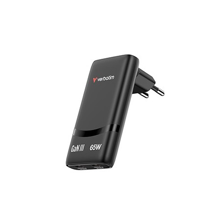 Verbatim Fold ,n, Go, Ładowarka sieciowa GaN 2 USB-C PD 3.0, czarna, 65W, wtyczka EU