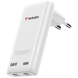Verbatim Fold ,n, Go, Ładowarka sieciowa GaN 2 USB-C PD 3.0, biała, 65W, wtyczka EU