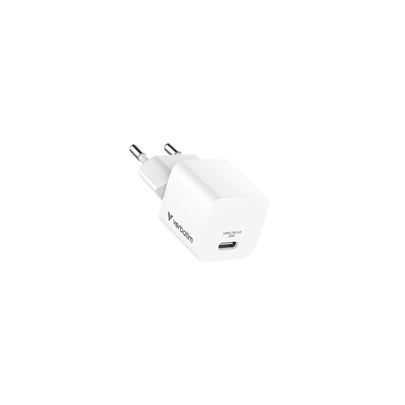 Verbatim, Ładowarka Mini GaN 1 x USB-C, biała, 20 W, do użytku w pomieszczeniach