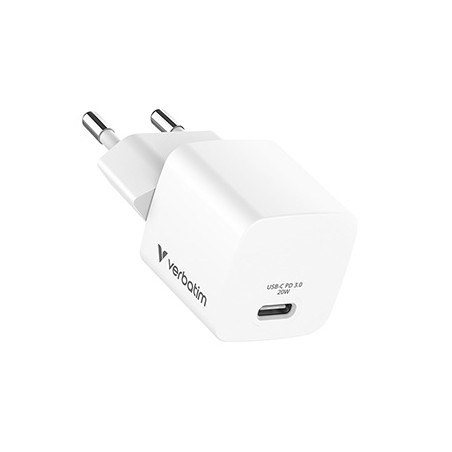 Verbatim, Ładowarka Mini GaN 1 x USB-C, biała, 20 W, do użytku w pomieszczeniach
