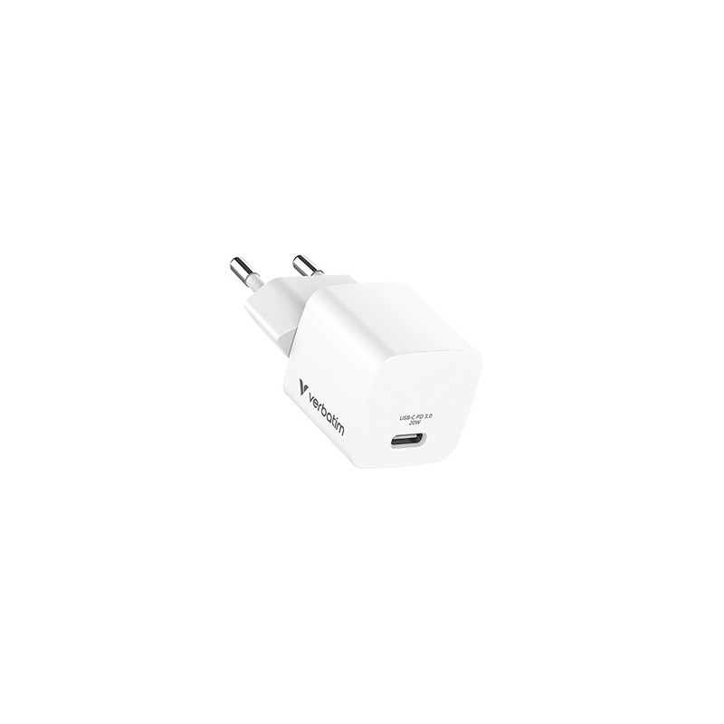 Verbatim, Ładowarka Mini GaN 1 x USB-C, biała, 20 W, do użytku w pomieszczeniach