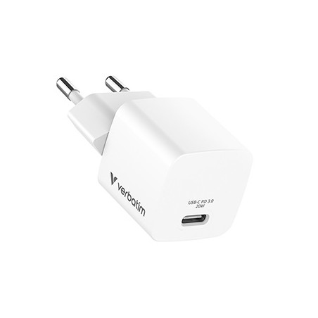 Verbatim, Ładowarka Mini GaN 1 x USB-C, biała, 20 W, do użytku w pomieszczeniach