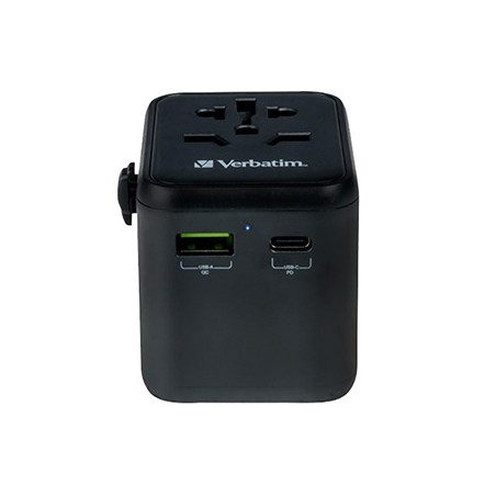 Verbatim, Adapter podróżny World-to-World Verbatim UTA-02 USB-A, USB-C, czarny, 20 W