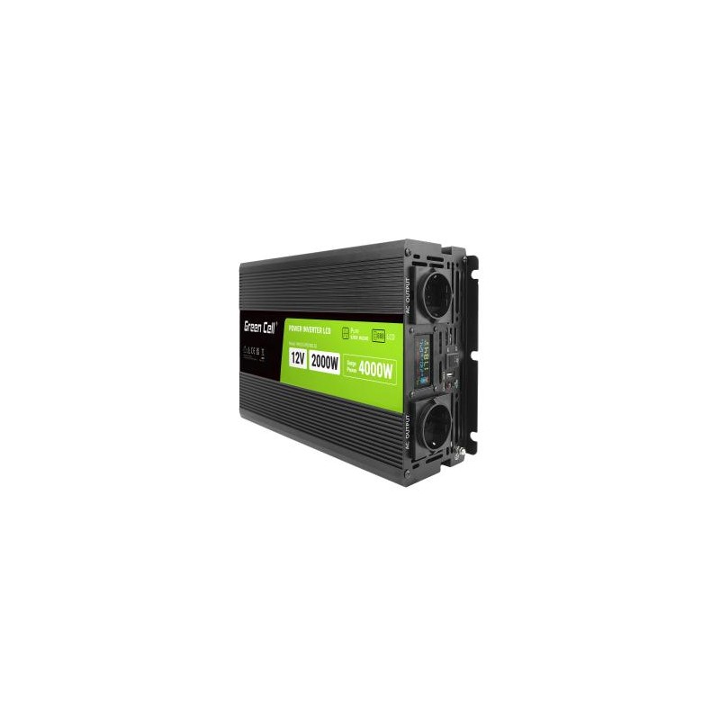 Green Cell PowerInverter LCD 12 volt 2000W/40000W Auto falownik z display - czysta sinusoida