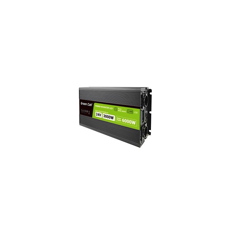 Green Cell PowerInverter LCD 24 V 3000W/60000W vehicle falownik z display - czysta sinusoida