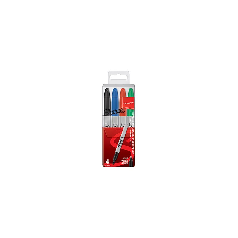 Sharpie, pisak Fine, mix kolorów, 4szt, 0.9mm, stały atrament, blister, EOL