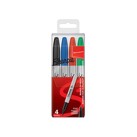 Sharpie, pisak Fine, mix kolorów, 4szt, 0.9mm, stały atrament, blister, EOL