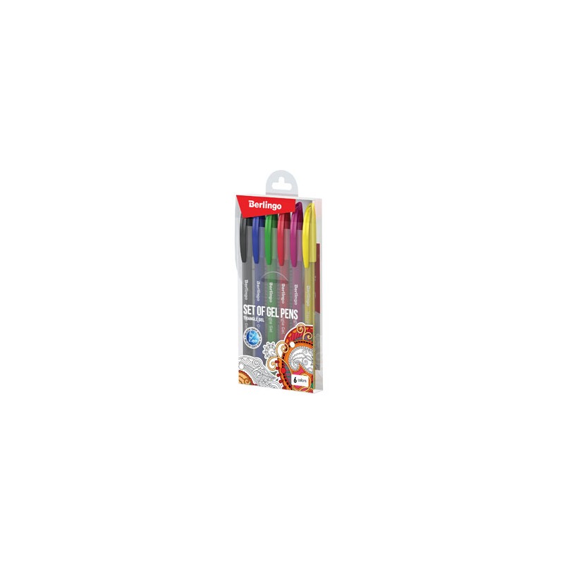 Berlingo, Zestaw długopisów żelowych żelowych, color, 6szt, 0.5mm, Triangle gel