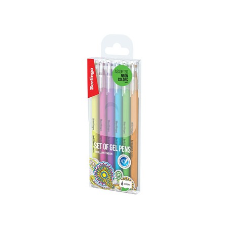 Berlingo, roller żelowy, color, set 6 ksszt, 0.8mm, Brilliant Neon