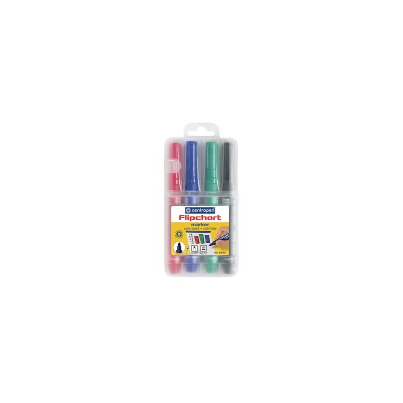 Centropen, zestaw markerów flipchart 8550, color, 4szt, 2.5mm, nie przebija papieru