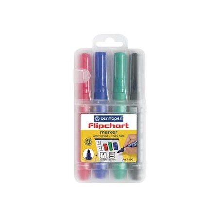 Centropen, zestaw markerów flipchart 8550, color, 4szt, 2.5mm, nie przebija papieru