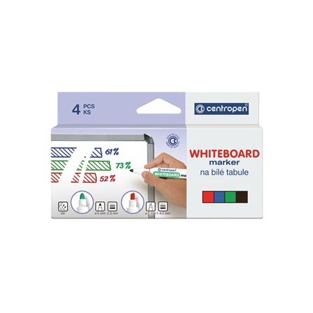 Centropen, zestaw markerów do tablic whiteboard 8569, color, 4szt, 1-4,5mm, na bazie alkoholu