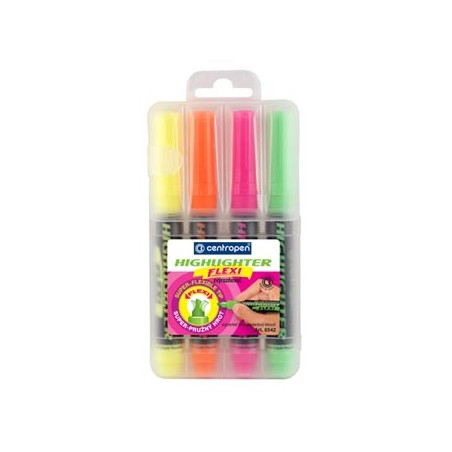 Centropen, zestaw zakreślaczy 8542, color, 4szt, 1.5mm, z super elastyczną końcówką