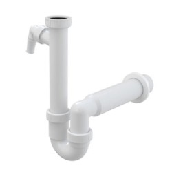 Alcadrain Syfon plastikowy do zlewu, 50 mm, 320mm, biały, syfon rurowy z nakrętką złączkową i przyłączem