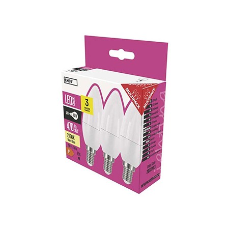 LED żarówka EMOS Lighting E14, 220-240V, 4.2W, 470lm, 2700k, ciepła biel, 30000h, Classic Candle 102x35x35mm-3pack