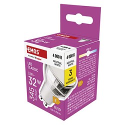 LED żarówka EMOS Lighting GU10, 230V, 3W, 345lm, 4000k, neutralna biel, 30000h, Classic MR16 50X50X55mm