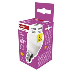 LED żarówka EMOS Lighting E14, 230V, 4.2W, 470lm, 4000k, neutralna biel, 30000h, Mini Globe 45x45x82mm