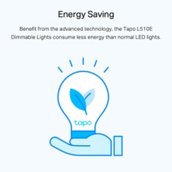 LED żarówka TP-LINK Tapo L510E, E27, 220-240V, 8.7W, 806lm, 2700k, ciepła biel, 15000h, stmívatelná chytrá Wi-Fi žárovka