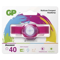 Lampka czołowa led, 2xCR2025, plastikowy, różowa, 40lm, 8m, CH31