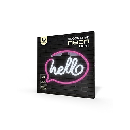 Neon LED Light HELLO pink white Bat + USB FLNE15 Forever Light