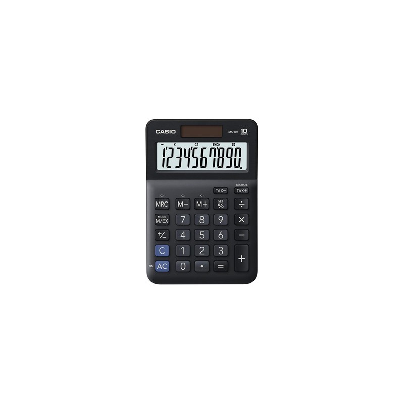 Casio Kalkulator MS 10 F, czarna, stołowy, funkcja konwersji walut, %, VAT