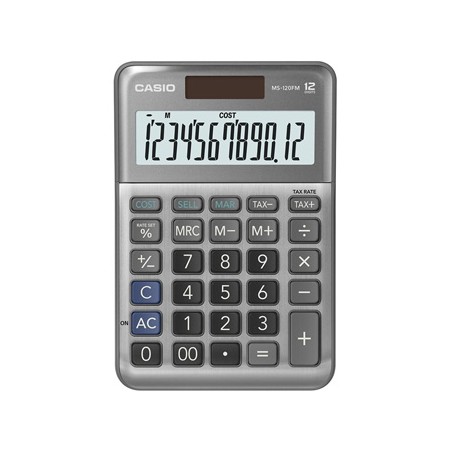 Casio Kalkulator MS 120 FM, srebrna, stołowy, obliczenie VAT, marży