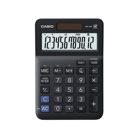 Casio Kalkulator MS 20 F, czarna, biurkowy z obliczaniem VAT, 12 miejsc