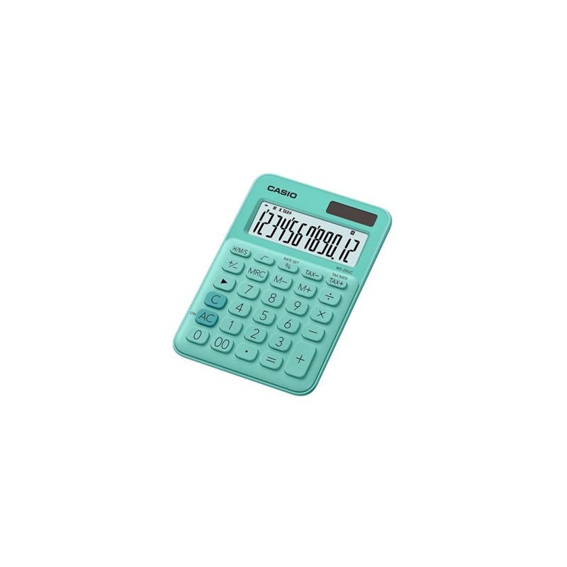 Casio Kalkulator MS 20 UC GN, turkusowa, 12 miejsc, podwójne zasilanie, EOL
