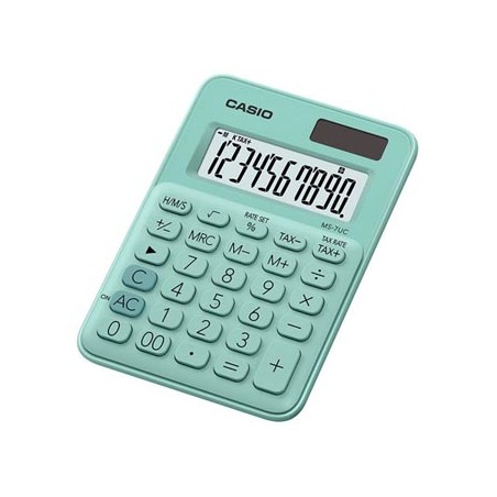 Casio Kalkulator MS 7 UC GN, turkusowa, 10 miejsc, podwójne zasilanie