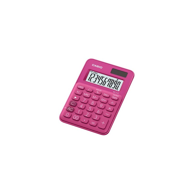 Casio Kalkulator MS 7 UC RD, ciemnoróżowy, 10 miejsc, podwójne zasilanie