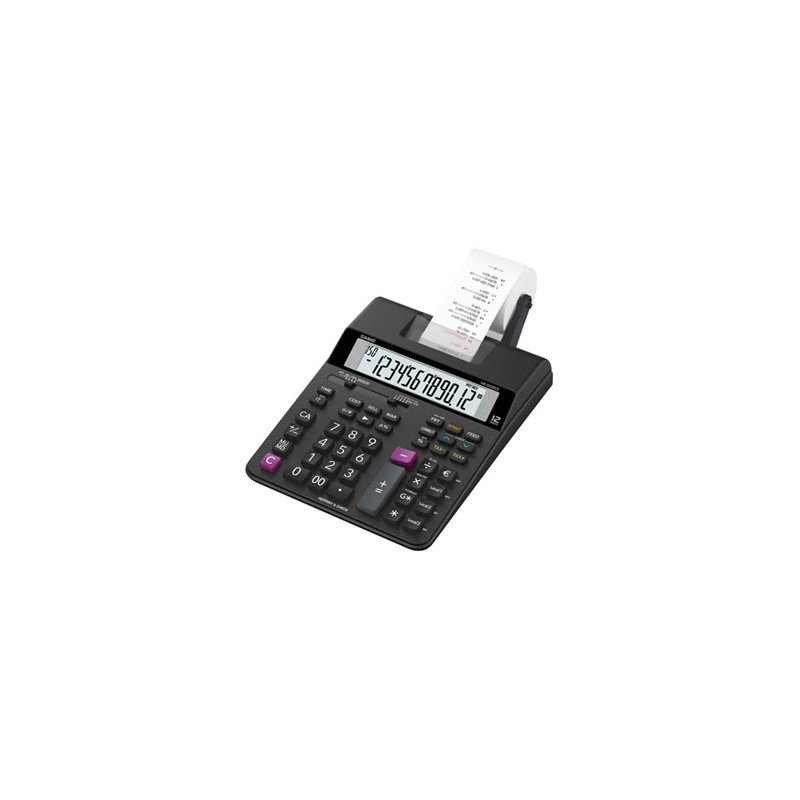 Casio Kalkulator HR 200 RCE, czarna, 12 miejsc, z drukarką, podwójne zasilanie, dwukolorowy druk