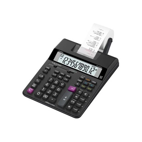 Casio Kalkulator HR 200 RCE, czarna, 12 miejsc, z drukarką, podwójne zasilanie, dwukolorowy druk