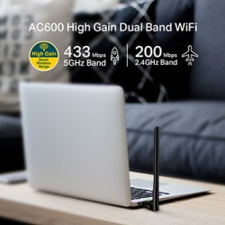 TP-LINK USB klient Archer T2U Plus 2.4GHz i 5GHz, IPv6, 600Mbps, zewnętrzna Antena 802.11ac, 5dBi antena