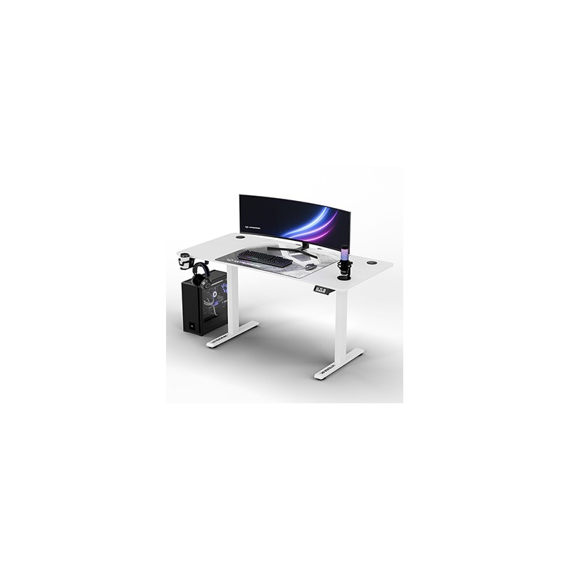 ULTRADESK Biurko dla gracza LEVEL V2 WHITE, 140x68cm, 72-117cm, elektycznie regulowany