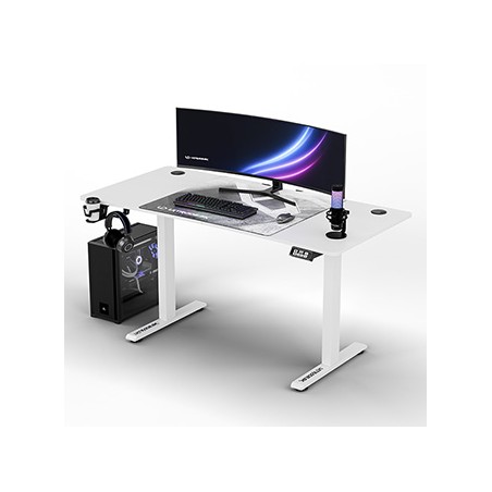 ULTRADESK Biurko dla gracza LEVEL V2 WHITE, 140x68cm, 72-117cm, elektycznie regulowany