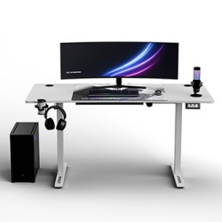 ULTRADESK Biurko dla gracza LEVEL V2 WHITE, 140x68cm, 72-117cm, elektycznie regulowany