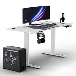 ULTRADESK Biurko dla gracza LEVEL V2 WHITE, 140x68cm, 72-117cm, elektycznie regulowany