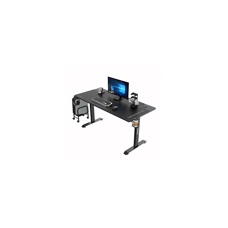 ULTRADESK Biurko dla gracza MOMENTUM - Black, 152,5x70 cm, 75,5 cm, z podkładką pod mysz XXL, uchwyt do słuchawek, na napój, tel