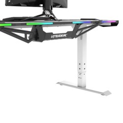 ULTRADESK Biurko dla gracza FORCE SNOW - białe, 166x70 cm, 66-86 cm, 5 poziomów wysokości, z podkładką pod mysz XXL, podświetlen