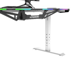 ULTRADESK Biurko dla gracza FORCE SNOW - białe, 166x70 cm, 66-86 cm, 5 poziomów wysokości, z podkładką pod mysz XXL, podświetlen