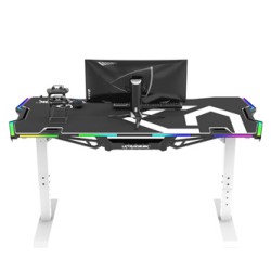 ULTRADESK Biurko dla gracza FORCE SNOW - białe, 166x70 cm, 66-86 cm, 5 poziomów wysokości, z podkładką pod mysz XXL, podświetlen