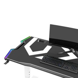 ULTRADESK Biurko dla gracza FORCE SNOW - białe, 166x70 cm, 66-86 cm, 5 poziomów wysokości, z podkładką pod mysz XXL, podświetlen