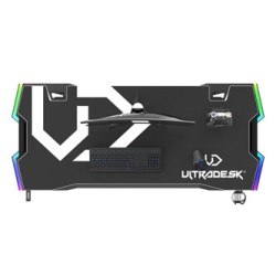 ULTRADESK Biurko dla gracza FORCE SNOW - białe, 166x70 cm, 66-86 cm, 5 poziomów wysokości, z podkładką pod mysz XXL, podświetlen