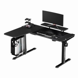 ULTRADESK Biurko dla gracza WINGER - czarny, 111x155x60 cm, 75-122 cm, elektycznie regulowany, podświetlenie RGB, uchwyt na słuc