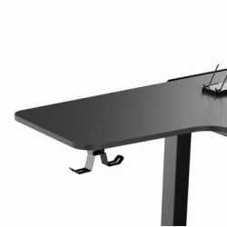ULTRADESK Biurko dla gracza WINGER - czarny, 111x155x60 cm, 75-122 cm, elektycznie regulowany, podświetlenie RGB, uchwyt na słuc