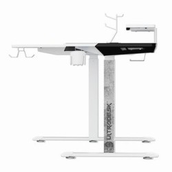 ULTRADESK Biurko dla gracza WINGER - biały, 111x155x60 cm, 75-122 cm, elektycznie regulowany, podświetlenie RGB, uchwyt na słuch