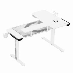 ULTRADESK Biurko dla gracza WINGER - biały, 111x155x60 cm, 75-122 cm, elektycznie regulowany, podświetlenie RGB, uchwyt na słuch